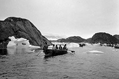 Greenlandic Inuit from the 1930s pictured in their traditional boats (umiaq), used for hunting and transportation. Credit: Jette Bang Photos/Arktisk Institut. Copyright: Arktisk Institut