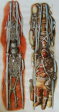 Illustration af begravelsespladserne fra Sunghir. Illustration: Libor Balák, Anthropark.