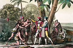 Første møde. Columbus ankommer til den nye verden (Billede med tilladelse frá  Library of Congress)